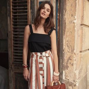 Sezane Amandine Linen Skirt , Color Ecru/Rust/Coffee Stripe, Size 36 FR/4 US